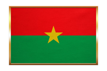 Flag of Burkina Faso, golden frame, fabric texture