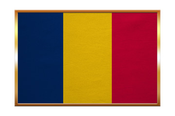 Flag of Chad , golden frame, fabric texture