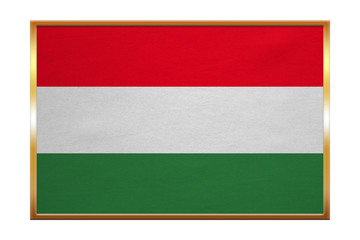 Flag of Hungary , golden frame, fabric texture