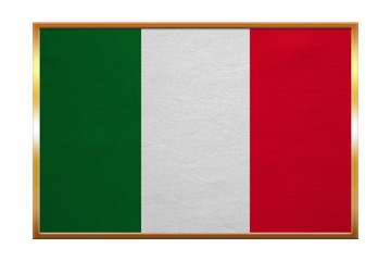 Flag of Italy , golden frame, fabric texture