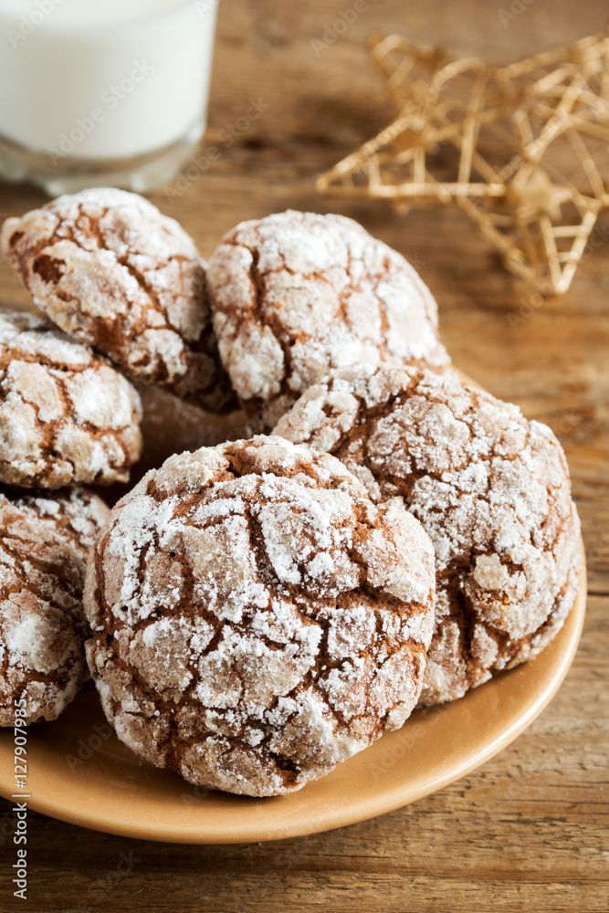 Wall mural Chocolate crinkle cookies for Chrismas