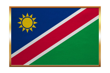 Obraz premium Flag of Namibia , golden frame, fabric texture