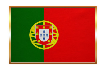 Obraz premium Flag of Portugal , golden frame, fabric texture
