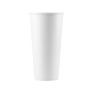 Empty white paper cup isolated on white background