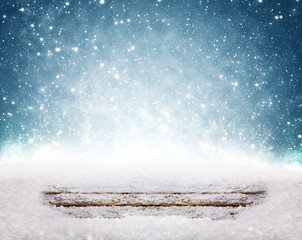 Weihnachtshintergrund, Schnee, Holz, 