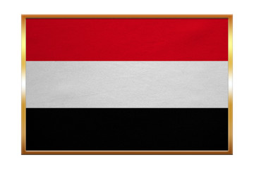 Flag of Yemen , golden frame, fabric texture