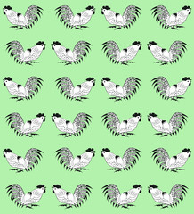Fototapeta na wymiar Seamless pattern with cocks on a green background