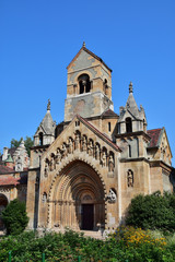 Fototapeta na wymiar Romanesque Church of Jack, an old Hungarian church replica in the Varosliget (Budapest public park)