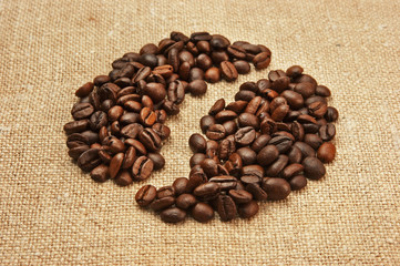 coffee beans on a sack background