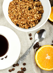 granola, oranges and coffee