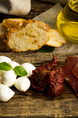 mozzarella, salami and dried tomatoes