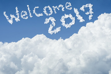 Naklejka premium beautiful Blue sky and white cloud. Sunny day.Cloudscape.close up the cloud.text welcome 2017.end of the 2016 year concept.get ready to better life in new year 2017 concept