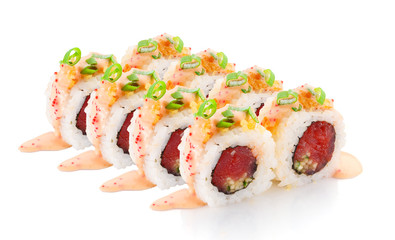 Japanese cuisine. Tuna roll isolated on white background.