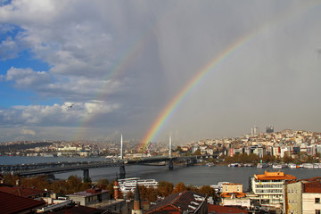 Amazing Rainbow on Historical city Istanbul, Turkey.