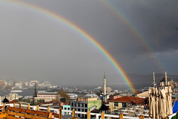 Fototapeta na wymiar Amazing Rainbow on Historical city Istanbul, Turkey.
