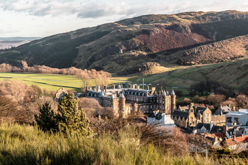 Castle and mountains in Edinburgh Scotland