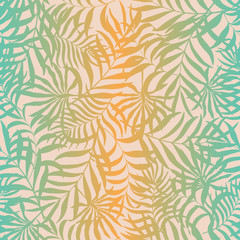 Seamless pattern with hand-drawn tropical leaves