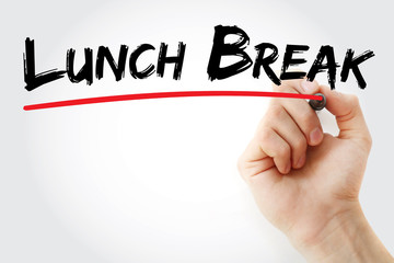 Hand writing Lunch break with marker, concept background