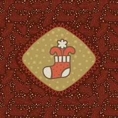 Christmas and New Year vintage ornate frame with holiday stocking symbol