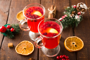 Christmas card. hot spicy Christmas drink of cranberry and spice