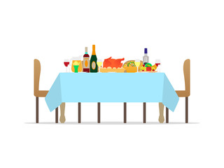 Vector table for festive holiday romantic dinner