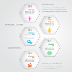 Paper infographics. Hexagons, 5 options. EPS 10 vector.