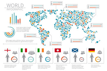 World people infographics. Human infographic on map vector illustration