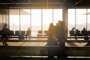 Passenger at the airport, silhouette background