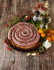 raw beef sausages, selective focus