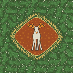 Christmas and New Year vintage ornate frame with Santa deer symbol
