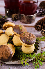Cookies mushrooms with chocolate icing