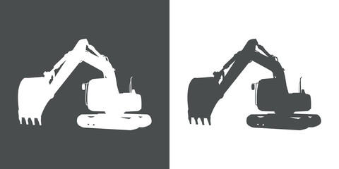 Icono plano silueta excavadora gris y blanco © teracreonte