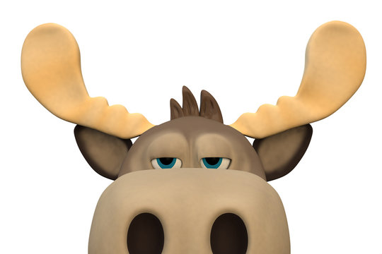 Cute bored moose cartoon animal 3d illustration