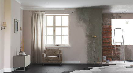 Renovation interior. 3D render