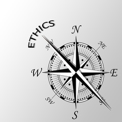 Illustration of ethics written aside compass