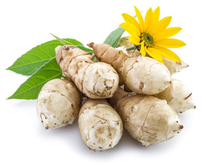 Jerusalem artichoke on a white background.