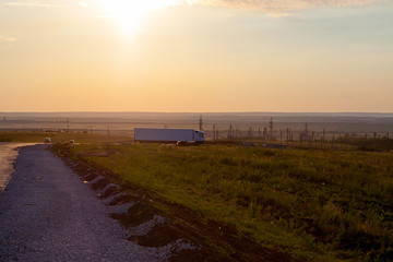 truck at sunset