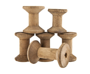 wooden spools of thread