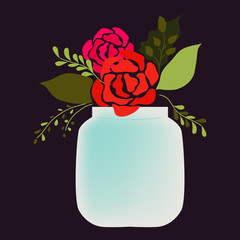 Abstract flowers in jar | natural isolate on dark background | romantic modern style decoration design illustration
