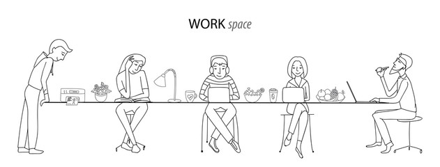 Work space thin line vector concept