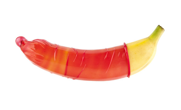 red condom and a banana