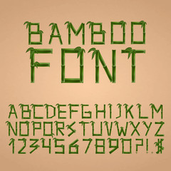 Bamboo font in asian style. Alphabet. Vector illustration.