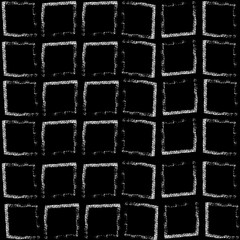 Black and white grunge squares print geometric seamless pattern, vector