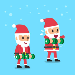 Cartoon santa claus doing dumbbell upright row exercise step training