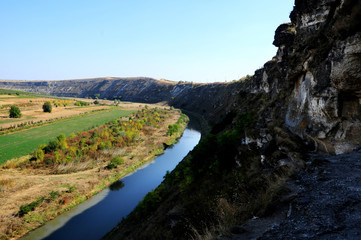 Panorama of ancient orthodox cave monastery Orheul Vechi, Moldova