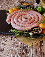 raw beef sausages, selective focus
