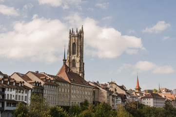 Freiburg, Altstadt, Stadt, Fribourg, Altstadth&auml;user, historische H&auml;user, Kathedrale, Saint-Nicolas, Stadtrundgang, Herbst, Schweiz