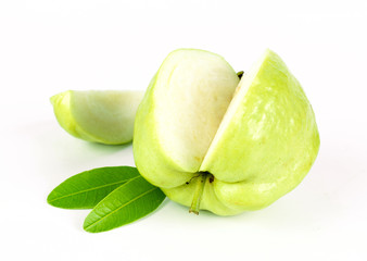 Fresh green Guava fruit on white background