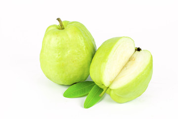 Fresh green Guava fruit on white background