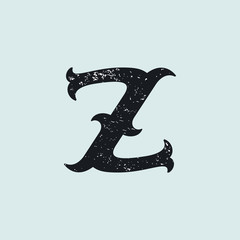 Z letter logo. Vintage slab serif type with grunge texture.